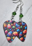 Colorful Easter Eggs Guitar Pick Earrings with Green Swarovski Crystals