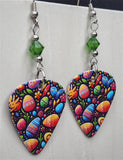 Colorful Easter Eggs Guitar Pick Earrings with Green Swarovski Crystals