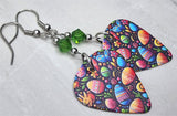 Colorful Easter Eggs Guitar Pick Earrings with Green Swarovski Crystals