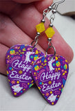 Happy Easter Guitar Pick Earrings with Yellow Opal Swarovski Crystals