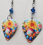 Spring Flowers and Easter Eggs Guitar Pick Earrings with Capri Blue AB Swarovski Crystals