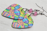 Decoated Easter Eggs Guitar Pick Earrings with Pink AB Swarovski Crystals