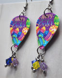 Happy Easter and Easter Eggs Guitar Pick Earrings with Swarovski Crystal Dangles