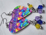 Happy Easter and Easter Eggs Guitar Pick Earrings with Swarovski Crystal Dangles