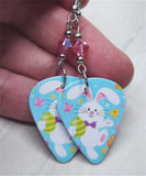 Easter Bunny Holding an Easter Egg Guitar Pick Earrings with Pink AB Swarovski Crystals