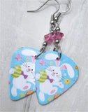 Easter Bunny Holding an Easter Egg Guitar Pick Earrings with Pink AB Swarovski Crystals