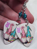 Spring Themed Gnomes Guitar Pick Earrings with Blue Swarovski Crystals