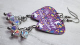 Happy Easter and Easter Bunnies and Eggs Guitar Pick Earrings with Opal AB Swarovski Crystal Dangles