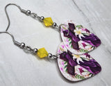 He is Risen Cross and Lillies Guitar Pick Earrings with Yellow Opal Swarovski Crystals