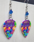 Happy Easter and Easter Eggs Guitar Pick Earrings with Blue Swarovski Crystals