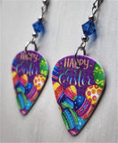 Happy Easter and Easter Eggs Guitar Pick Earrings with Blue Swarovski Crystals