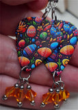 Sylized and Colorful Eggs Guitar Pick Earrings with Orange Swarovski Crystal Dangles