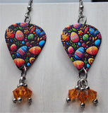 Sylized and Colorful Eggs Guitar Pick Earrings with Orange Swarovski Crystal Dangles