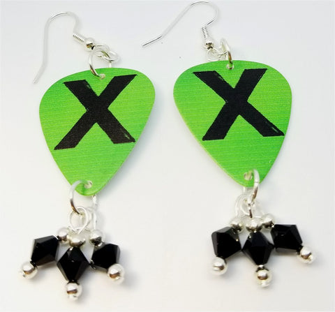 Ed Sheeran X Guitar Pick Earrings with Black Swarovski Crystal Dangles