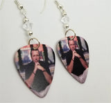 Eric Clapton Guitar Pick Earrings with Clear Swarovski Crystals