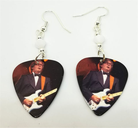 Eric Clapton on Stage Guitar Pick Earrings with White Swarovski Crystals