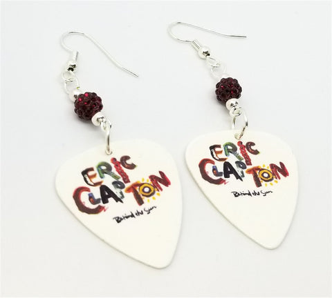 Eric Clapton Behind the Sun Guitar Pick Earrings with Red Pave Beads