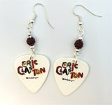 Eric Clapton Behind the Sun Guitar Pick Earrings with Red Pave Beads