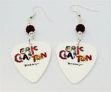 Eric Clapton Behind the Sun Guitar Pick Earrings with Red Pave Beads