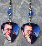 Eric Clapton Guitar Pick Earrings with Blue Swarovski Crystals