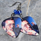 Eric Clapton Guitar Pick Earrings with Blue Swarovski Crystals