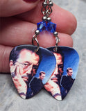 Eric Clapton Guitar Pick Earrings with Blue Swarovski Crystals