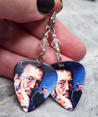 Eric Clapton Guitar Pick Earrings with Clear Swarovski Crystals