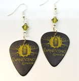 Evanescence Lithium Guitar Pick Earrings with Green Swarovski Crystals