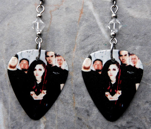 Evanescence Group Picture Guitar Pick Earrings with Clear Swarovski Crystals