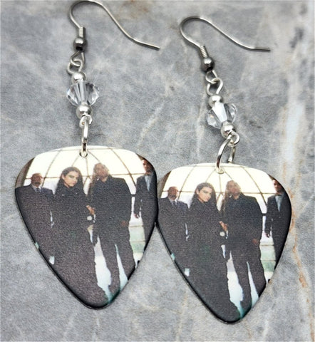 Evanescence Group Picture Guitar Pick Earrings with Clear Swarovski Crystals