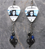 Evanescence Bring Me to Life Guitar Pick Earrings with Stainless Steel Heart Charms and Swarovski Crystal Dangles