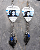 Evanescence Bring Me to Life Guitar Pick Earrings with Stainless Steel Heart Charms and Swarovski Crystal Dangles