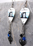 Evanescence Bring Me to Life Guitar Pick Earrings with Stainless Steel Heart Charms and Swarovski Crystal Dangles
