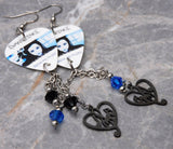 Evanescence Bring Me to Life Guitar Pick Earrings with Stainless Steel Heart Charms and Swarovski Crystal Dangles