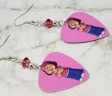 Family Guy Meg Griffin Guitar Pick Earrings with Pink Swarovski Crystals