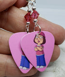 Family Guy Meg Griffin Guitar Pick Earrings with Pink Swarovski Crystals