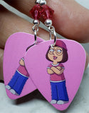 Family Guy Meg Griffin Guitar Pick Earrings with Pink Swarovski Crystals