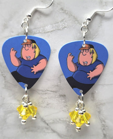 Family Guy Chris Griffin Guitar Pick Earrings with Yellow Swarovski Crystals