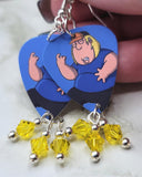 Family Guy Chris Griffin Guitar Pick Earrings with Yellow Swarovski Crystals