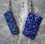 Blue Glitter Very Sparkly Double Sided FAUX Leather Rectangular Earrings with Color Shifting Chunky Glitter