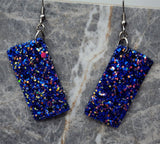 Blue Glitter Very Sparkly Double Sided FAUX Leather Rectangular Earrings with Color Shifting Chunky Glitter