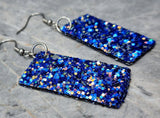 Blue Glitter Very Sparkly Double Sided FAUX Leather Rectangular Earrings with Color Shifting Chunky Glitter