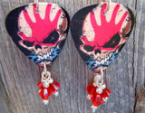 Five Finger Death Punch Guitar Pick Earrings with Red Swarovski Crystal Dangles