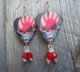 Five Finger Death Punch Guitar Pick Earrings with Red Swarovski Crystal Dangles