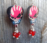 Five Finger Death Punch Guitar Pick Earrings with Red Swarovski Crystal Dangles