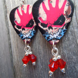 Five Finger Death Punch Guitar Pick Earrings with Red Swarovski Crystal Dangles