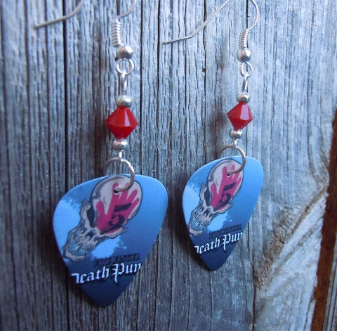 Five Finger Death Punch Guitar Pick Earrings with Opaque Red Swarovski Crystals