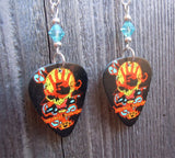 Five Finger Death Punch Knucklehead Guitar Pick Earrings with Transparent Turquoise Swarovski Crystals