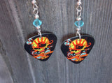 Five Finger Death Punch Knucklehead Guitar Pick Earrings with Transparent Turquoise Swarovski Crystals