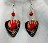 Five Finger Death Punch Guitar Pick Earrings with Red Pave Beads